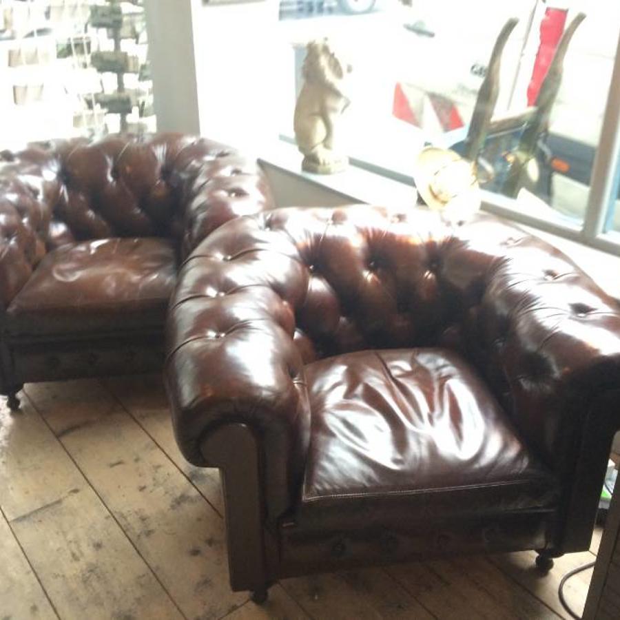 Pair of Brown Chesterield Club armchairs
