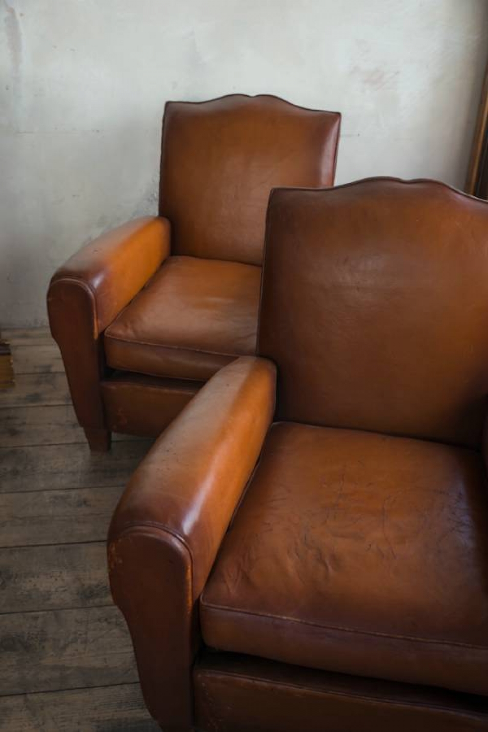 Pair of  Moustache back Leather  Club chairs