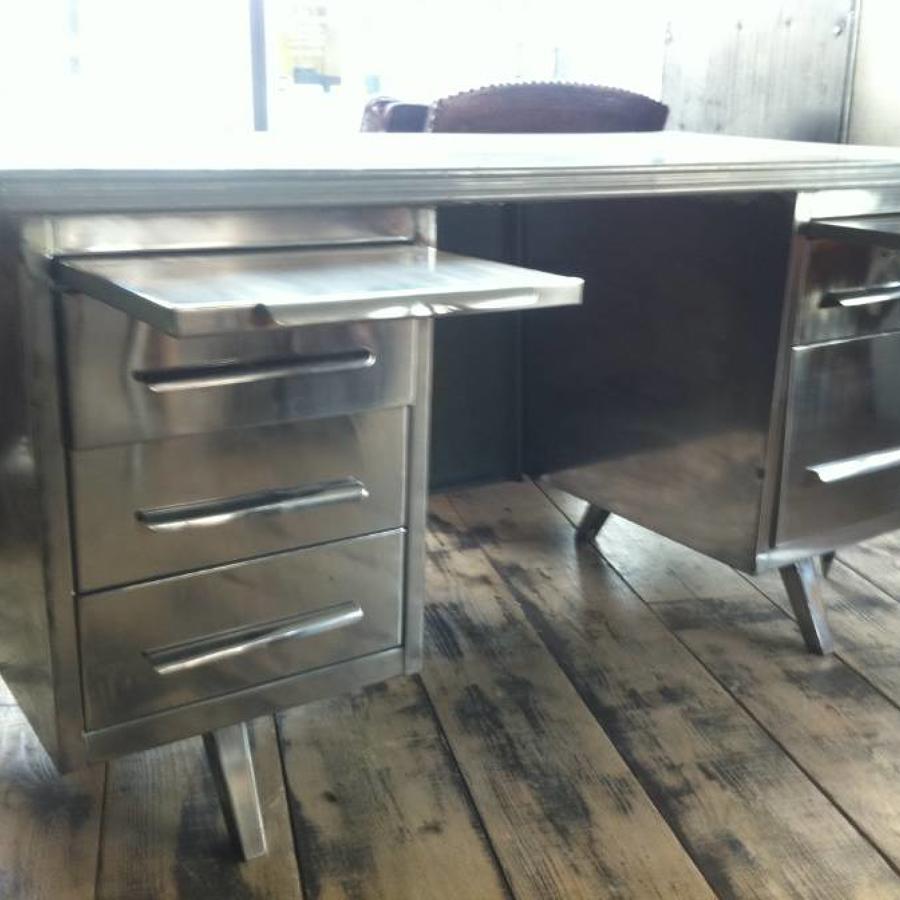 Polished Steel 1950`s French Desk Vintage Industrial