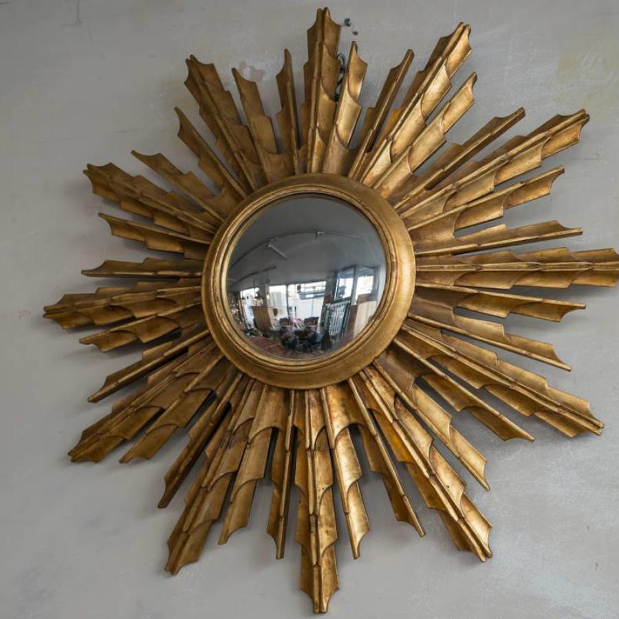 Large Carved Wood Sunburst Mirror C 1950