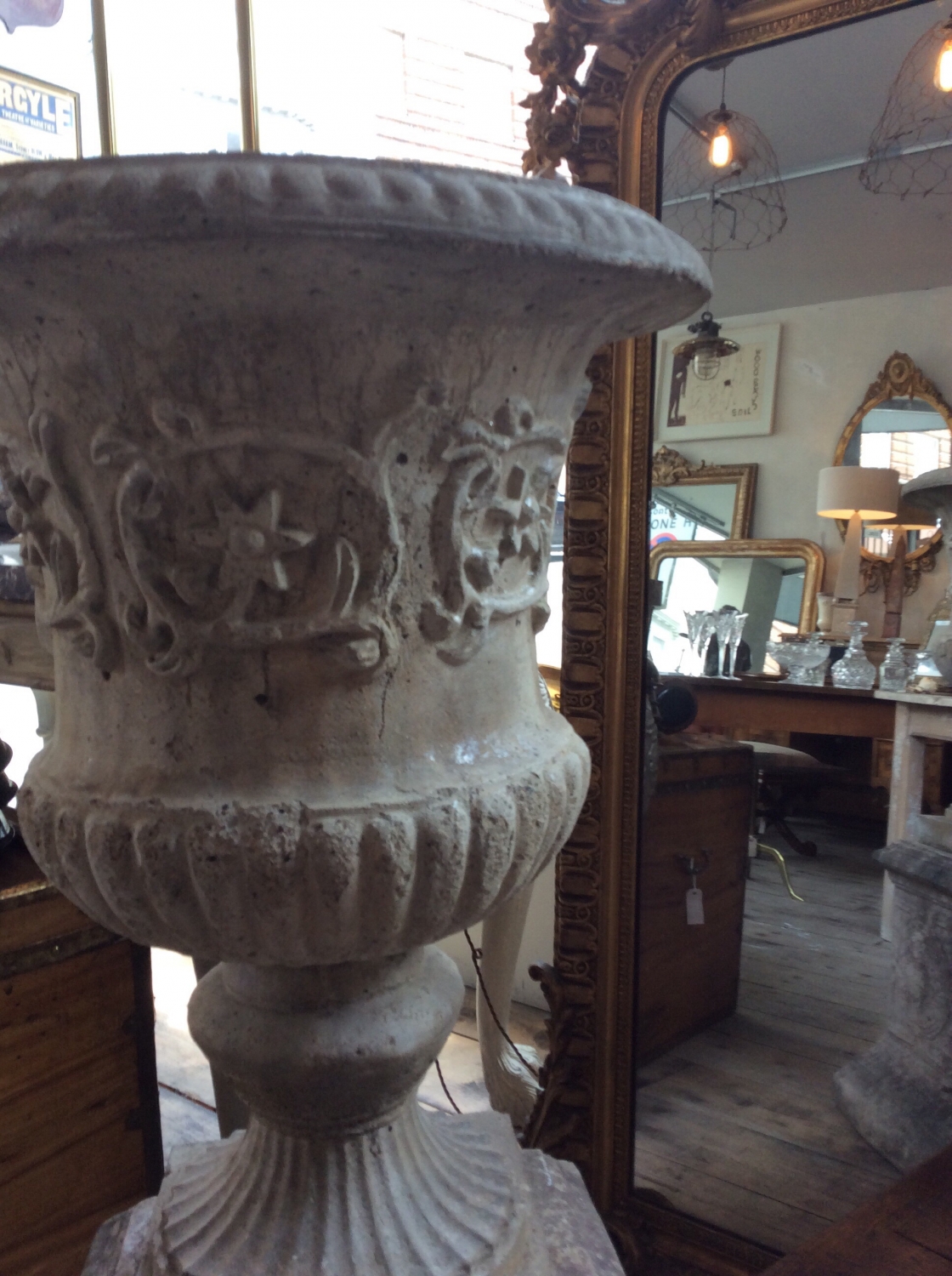 Stone (reconstituted) urn and pedestal