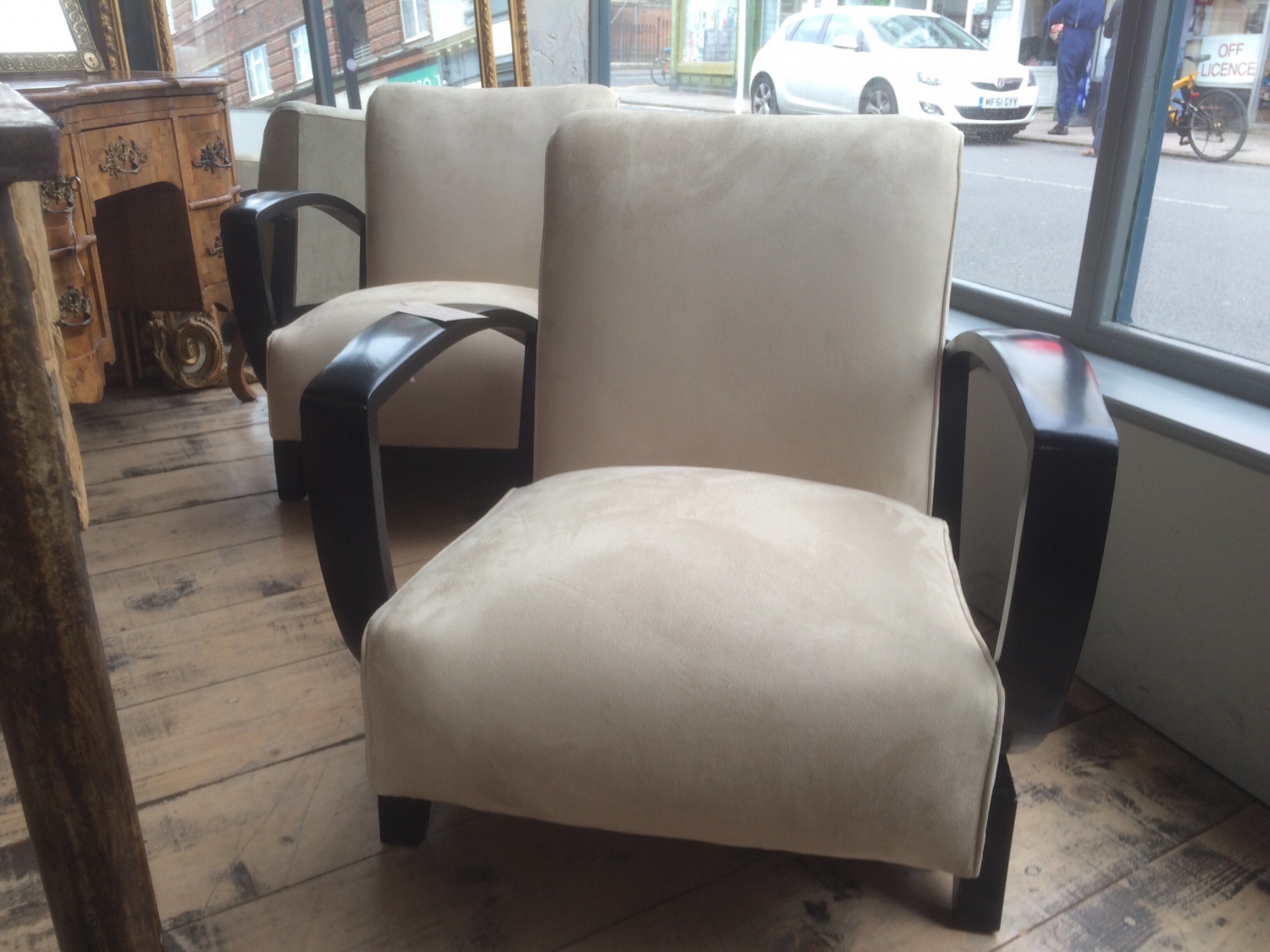 Pair of French Art Deco Open Armchairs