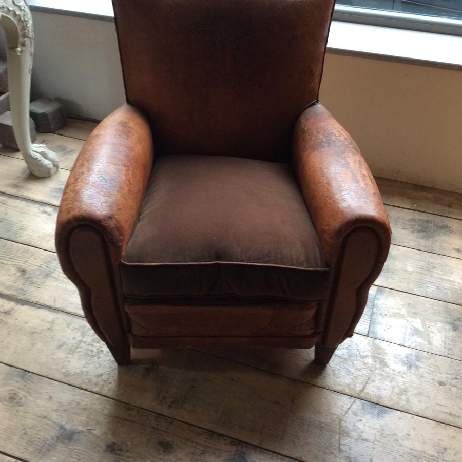 Moustache Back Leather Club Chair with Velvet