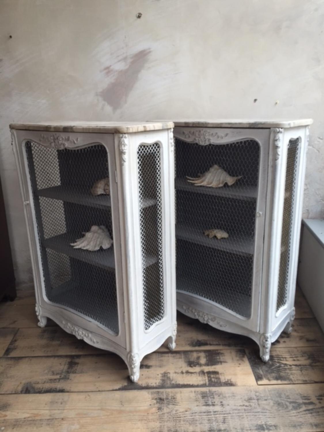 French Louis XV Marble Topped Pier Cabinets
