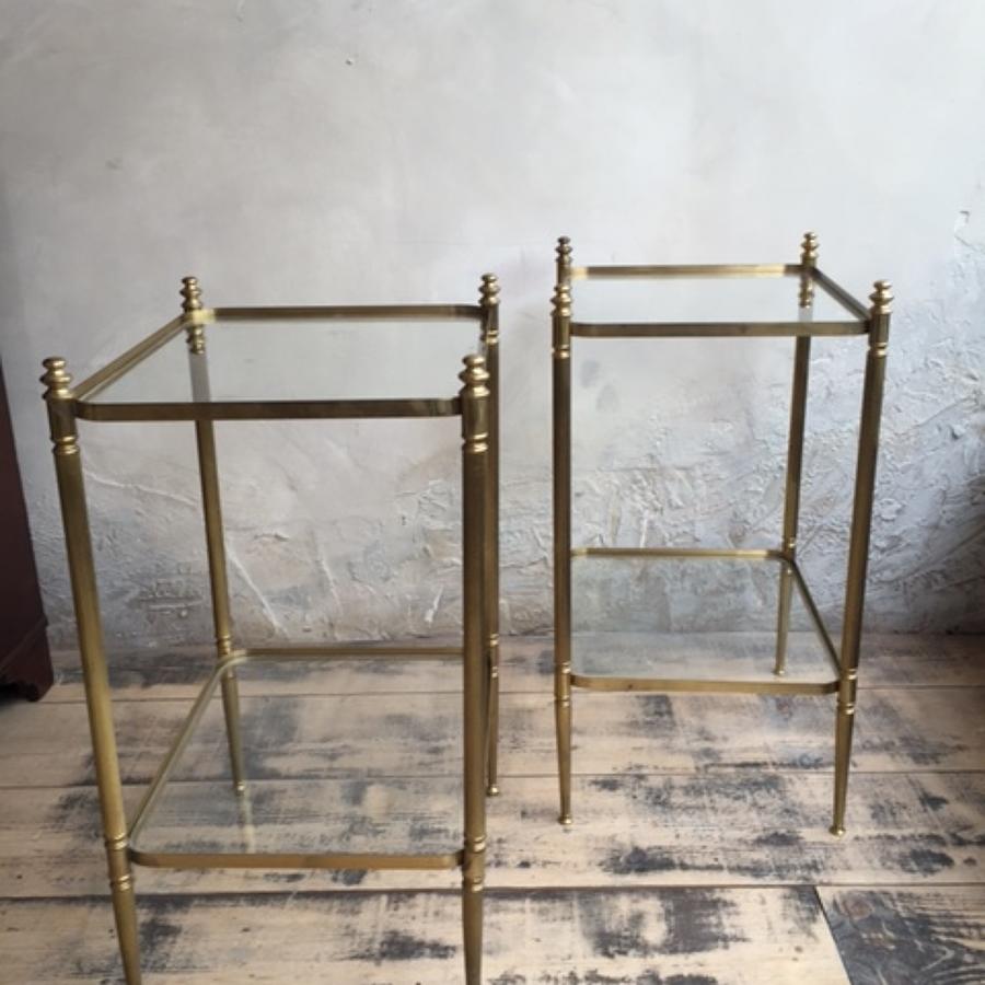 Brass & Glass French Side Tables 1950s