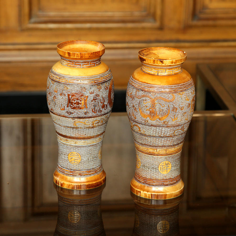 Pair of Qing Dynasty carved Ivory vases