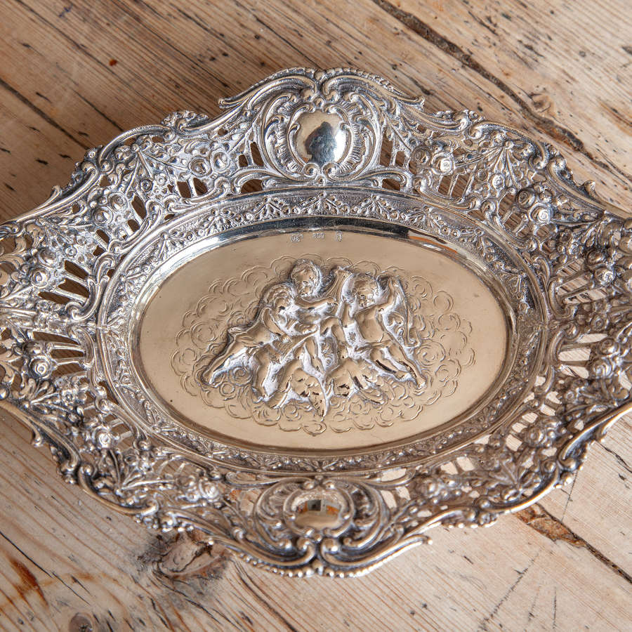 German Silver Tray decorated with Cherubs