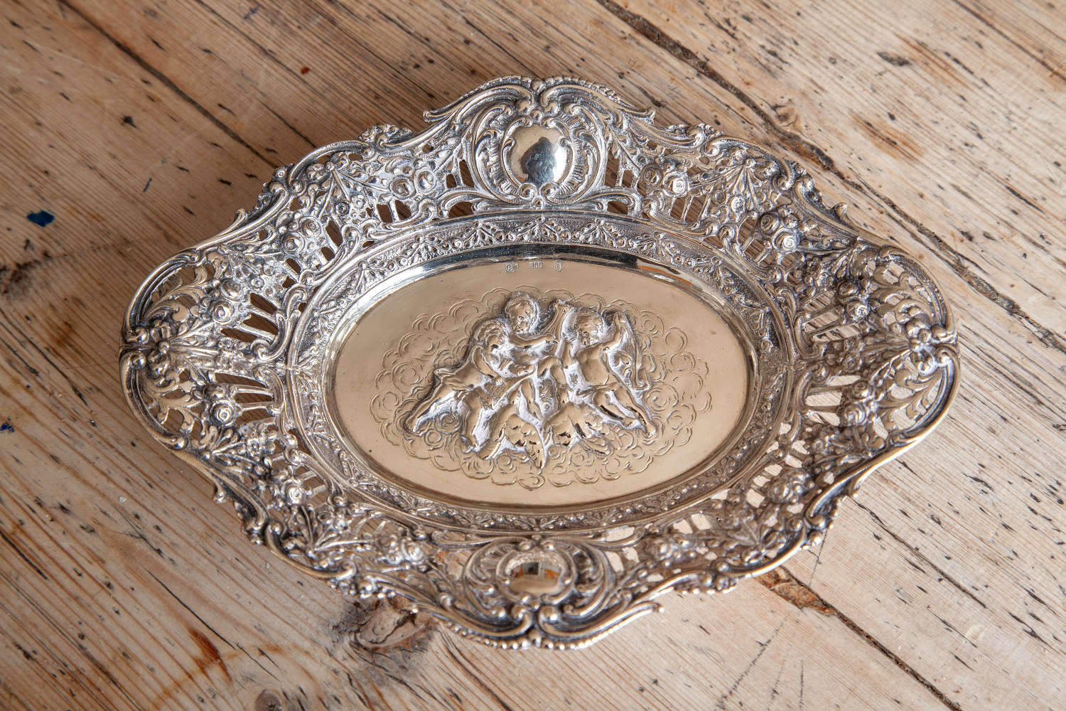 German Silver Tray decorated with Cherubs